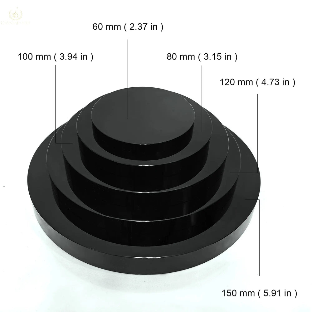 Comparison of various Black Obsidian Mirror sizes, with the 2.36 inch mirror perfect for witchcraft and spiritual practices.