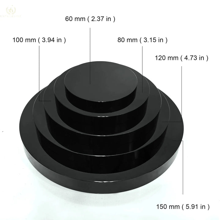 A comparison of various sizes of the Obsidian Mirror, including the 3.15 in Mystic Mirror, ideal for spiritual practices